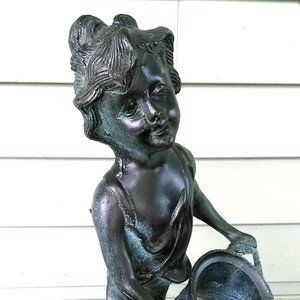 Vintage Metal Mid 20th Century Statue Painted With Bronze and Green Patina